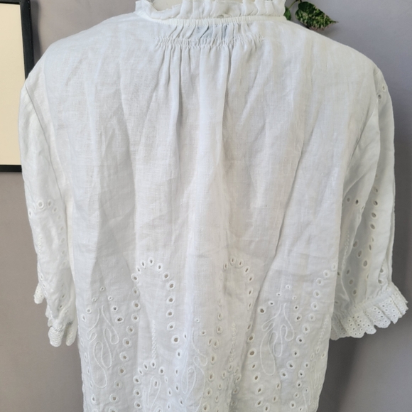 AYR Allora Embroidered Eyelet Linen Blouse White M - Picture 11 of 16